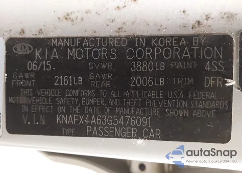 2016 Kia Forte Lx из США, поврежденный, VIN KNAFX4A63G5476091